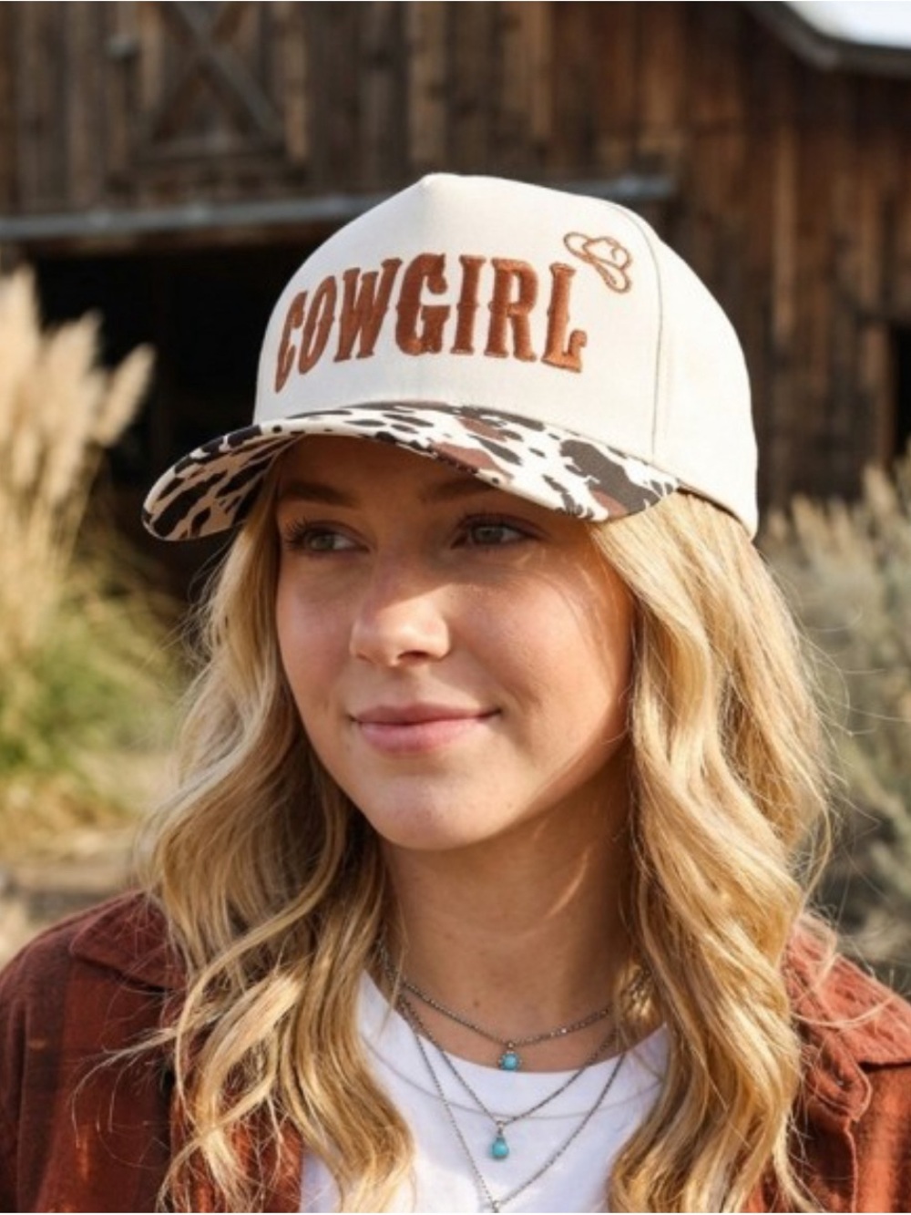 Zenana Outfitters White and Brown 'COWGIRL' Embroidered Cap - Picture 2 of 4